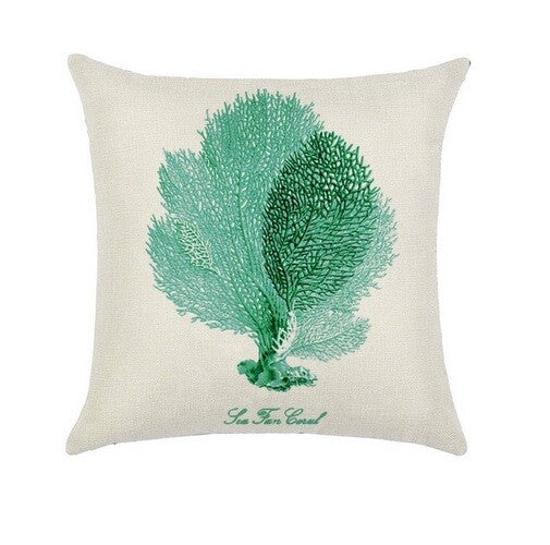 CUSHION COVER DECORATIVE NAUTICAL BEACH CHIC SEAHORSE CORAL DESIGNS 45 x 45 CM - Green Fan Coral