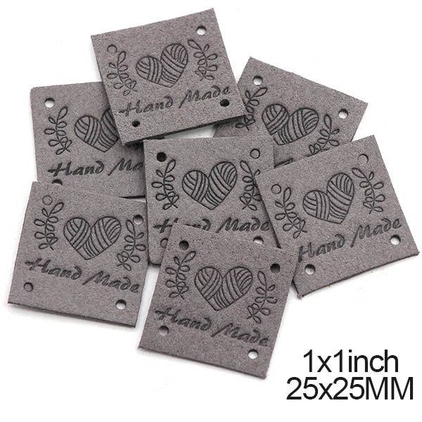 Faux Suede Square Labels Hand Made Heart Clothing Tag Label Tags 25x25mm - Design 2