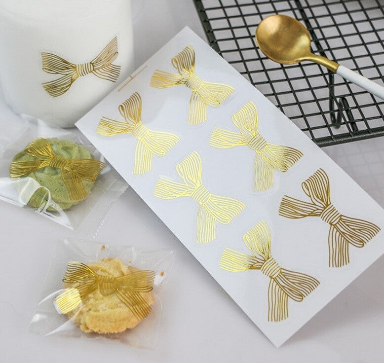 Gold Bow Stickers Seals Wedding Birthday Present Handmade Gift Craft 4.5x3cm