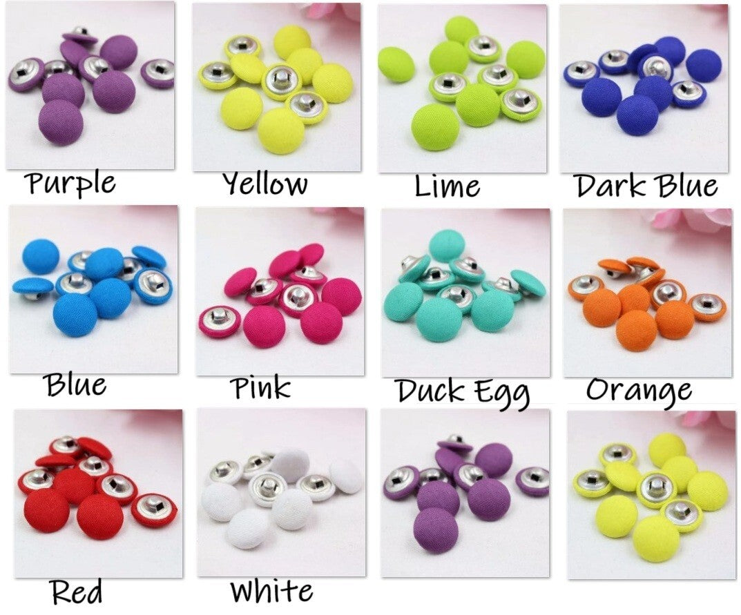 Coloured Buttons Fabric Cloth Covered Button Metal Round Sewing 15mm / 1.5cm