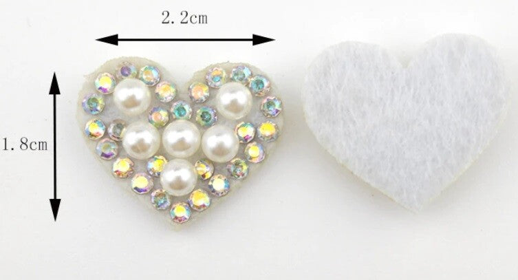 Pearl Rhinestone Heart Patch Applique Hearts Patches Sew on Customise 22x18mm