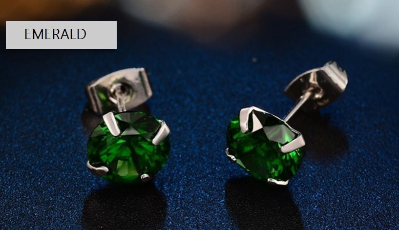 CZ Cubic Zirconia Crystal Cute 8mm Stud Earrings Prom Party 7 Colours & Gift Bag - Emerald