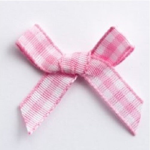 3cm Gingham Bow 6mm Bows Pre Tied Ribbon Sewing Crafts Wedding Cards Scrapbook - Pink