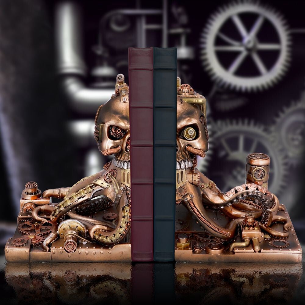 Bronze Steampunk Octonium Bookends Mechanical Octopus Shelf Ends 26.5cm