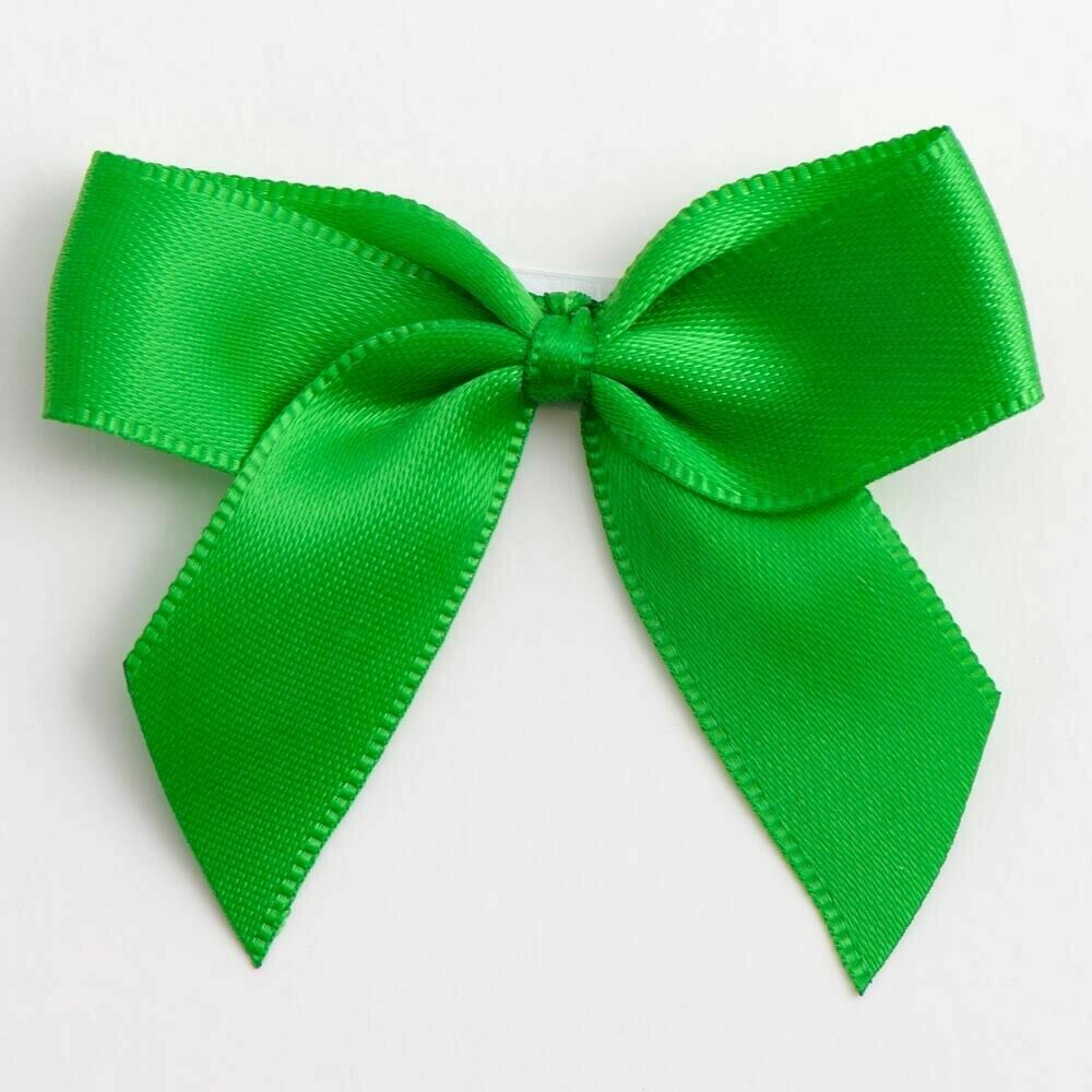 Self Adhesive 5cm Bow Satin Bows Sticky Pre-Tied 16mm Ribbon Craft Wedding - Emerald