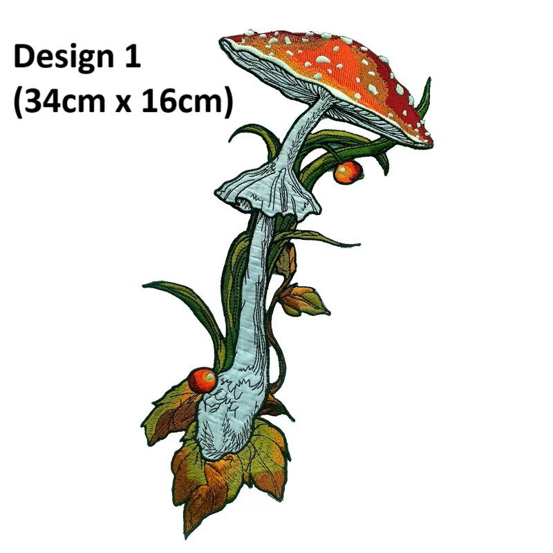 34cm x 16cm Large Long Mushroom Patch Embroidered Iron on