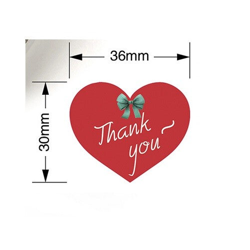 Sticker Label 'Thank You' Gift Sticky Seal Gift Craft Sealing Stickers - Red Heart