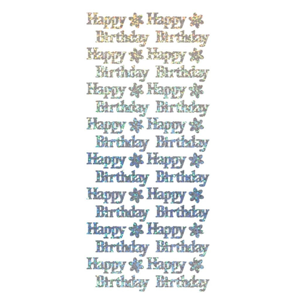 Happy Birthday Diamond Sparkle Peel Off Sticker Card Making Craft Stickers - Silver