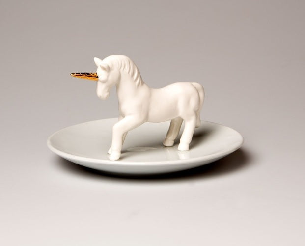 Porcelain Unicorn Trinket Jewellery Dish Cream/White & Gold Boxed Gift