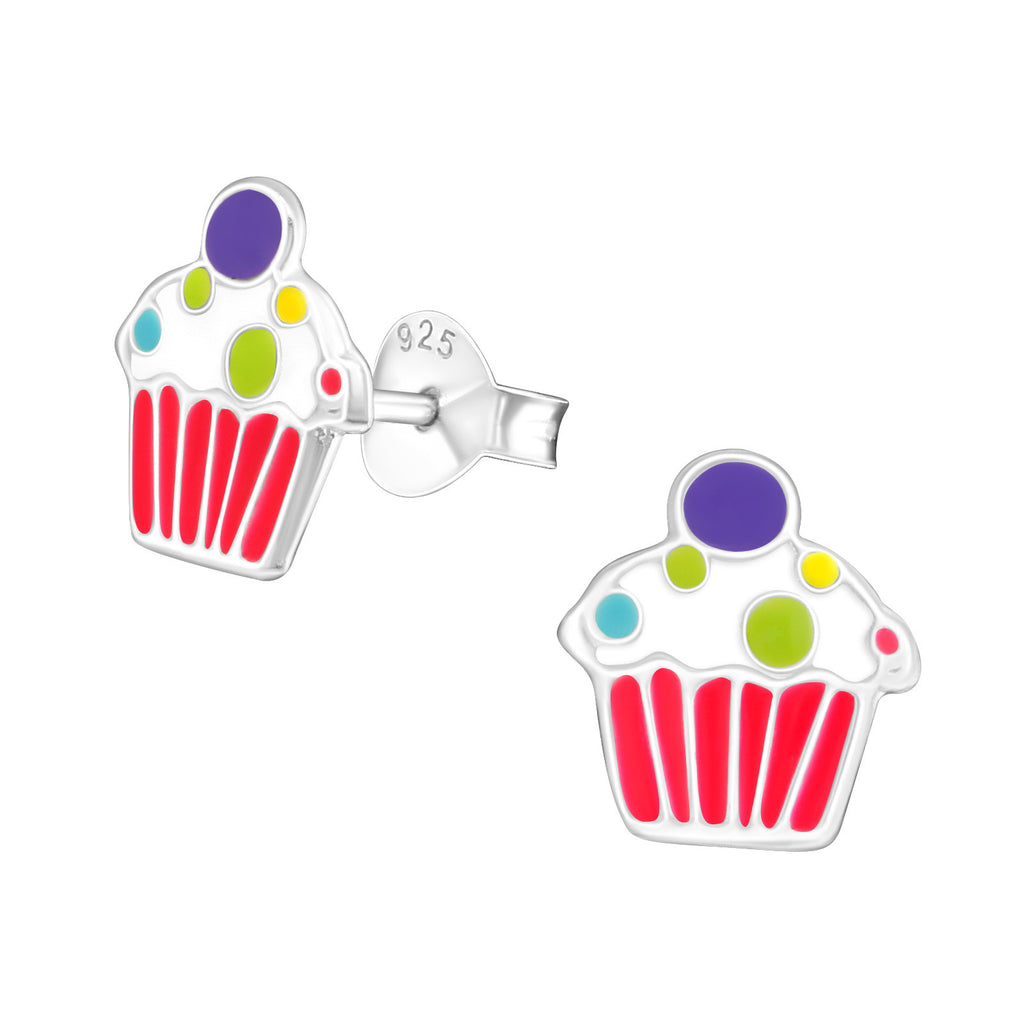 925 Sterling Silver Crystal Cupcake Muffin 8x10mm Stud Earrings & Gift Box #2