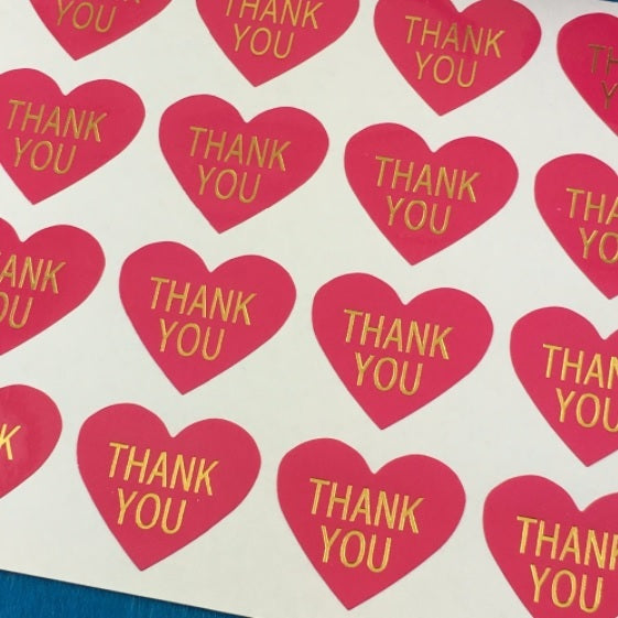 Heart Paper Labels 'Thank You' Gift Food Craft Stickers Seals Fuchsia Heart TYH