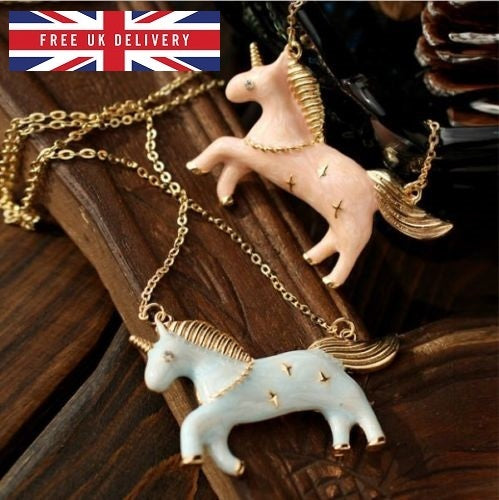 Unicorn Necklace Candy Colour Gold Enamel Kawaii Horse Pony Vintage Fashion