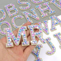 3D Pastel Pearl Rhinestone Letter Patch Patches Iron on Alphabet Crystal