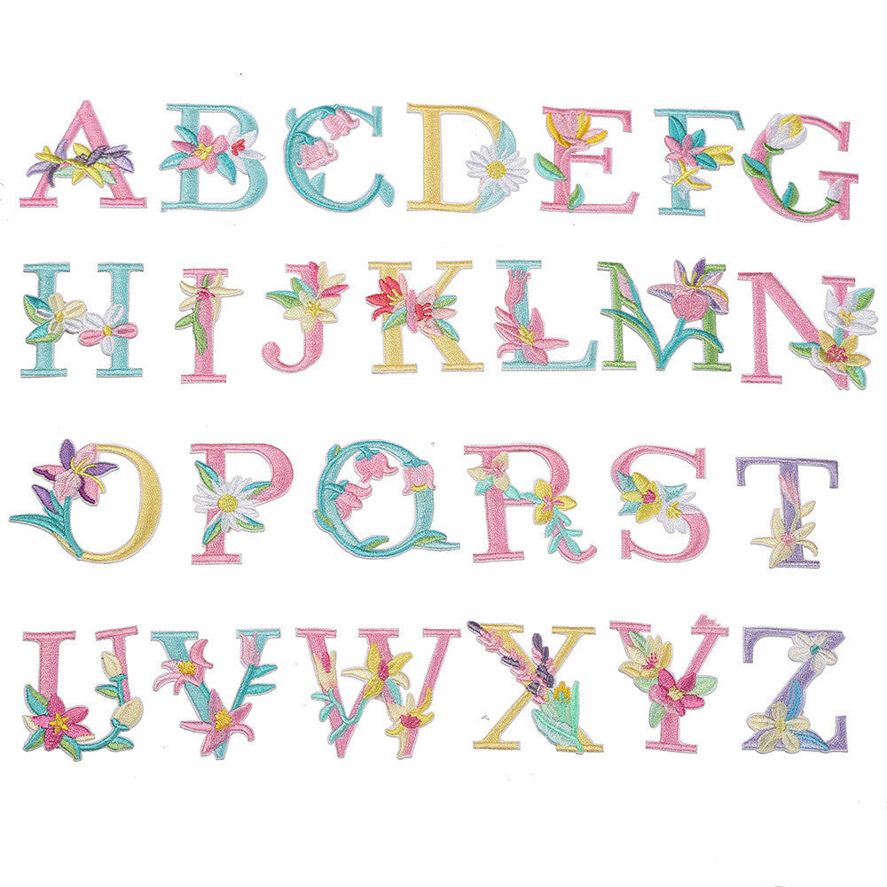 Flower Letter Patch Iron on or Sew on Alphabet Embroidery Clothing Patches