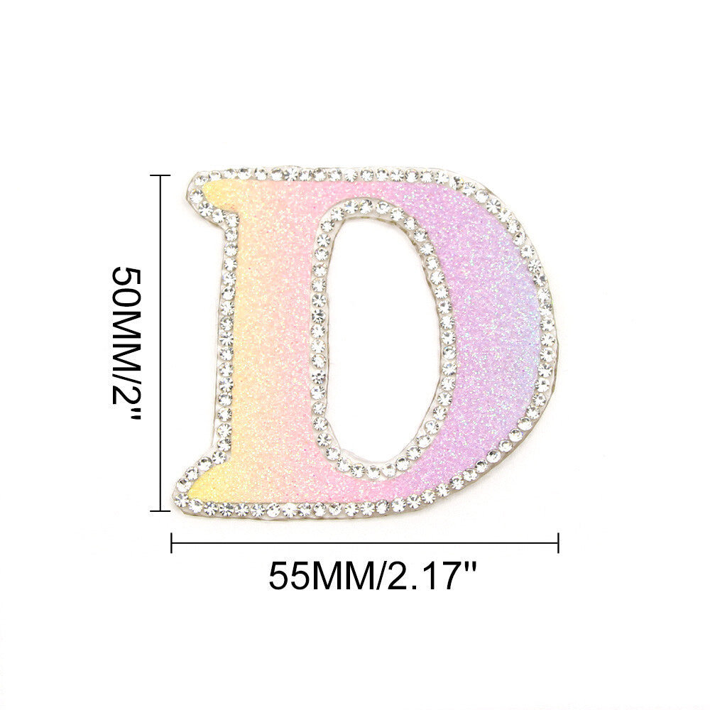 3D Multicoloured Pink Gold Glitter Letter Patch Iron on Alphabet Patches 5cm