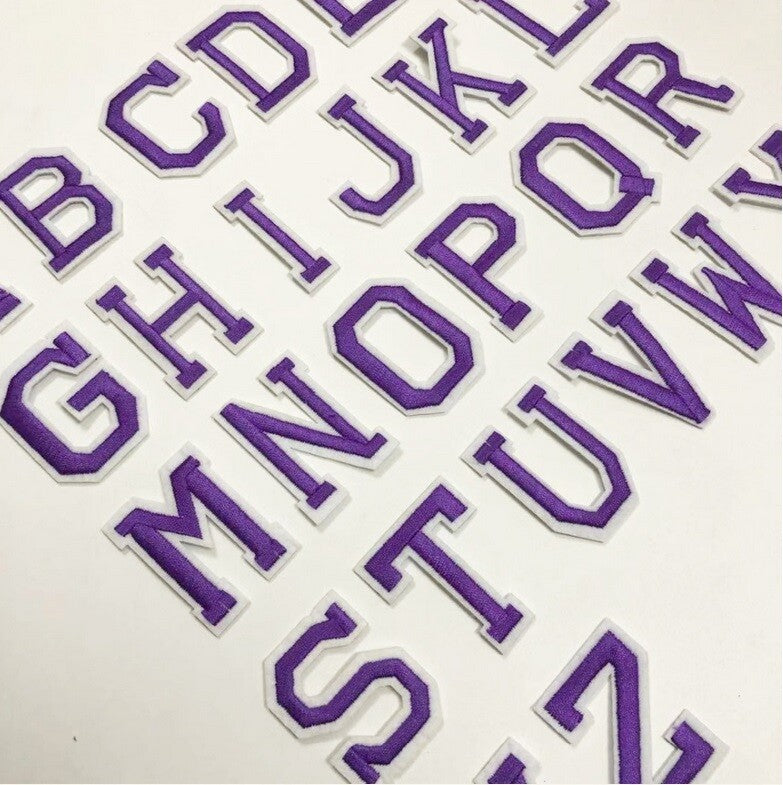 Purple Letter Patch Patches Iron or Sew on Alphabet Embroidery Customise Clothes