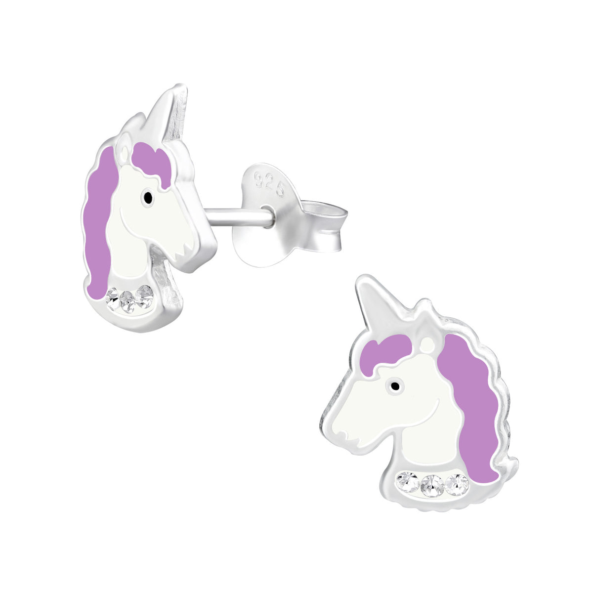 925 Sterling Silver Unicorn Pegasus Earrings & Gift Box - Purple Unicorn Head