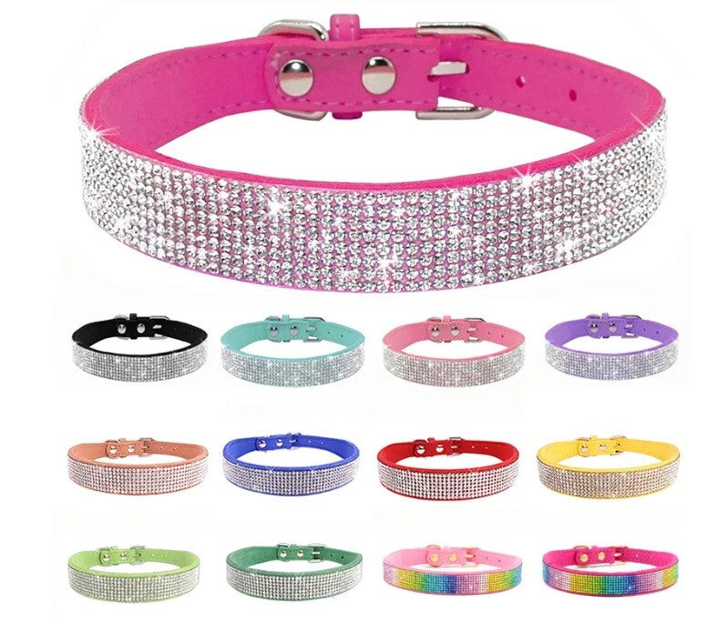 Suede Rhinestone Dog Collar Diamante Puppy Yorkie Teacup Chihuahua & Upwards