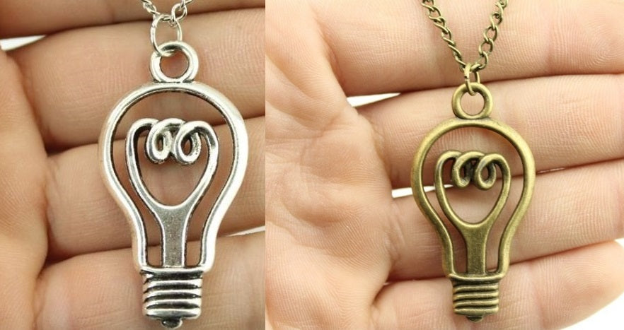 Light Bulb Necklace Cute Physics Quirky Style Bright Idea & Free Gift Bag