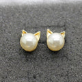 Gold Cat Pearl Stud Earrings Cat Ears Pearls 10x8mm & Gift Bag