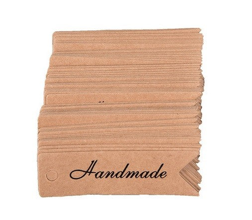 Long Craft Paper Tags 'HANDMADE' & 'THANK YOU' Hand Made Gift Tag 7x2cm - Brown Handmade