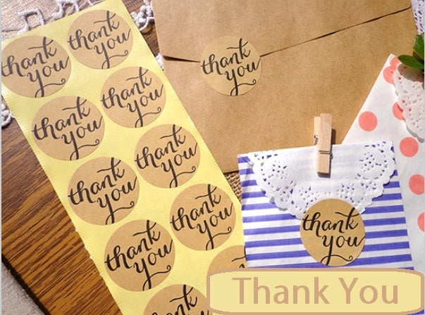 Round Paper Labels 'Thank you' Gift Food Kraft Craft Stickers Seal TY1