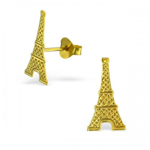 925 Sterling Silver & Gold Eiffel Tower 8x15mm Stud Earrings & Gift Box #5
