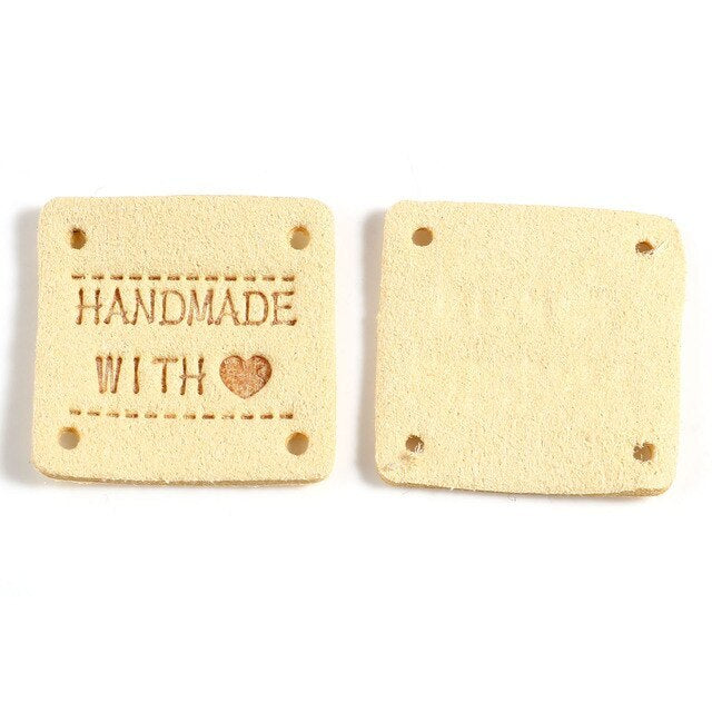 Faux Suede Labels Handmade with Love Square Clothing Tag Label Tags 25x25mm - Design 1