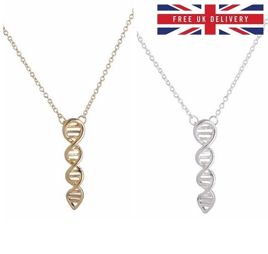 3D Double Helix DNA Strand Chemistry Necklace Chain Molecule Geek Nerd Science