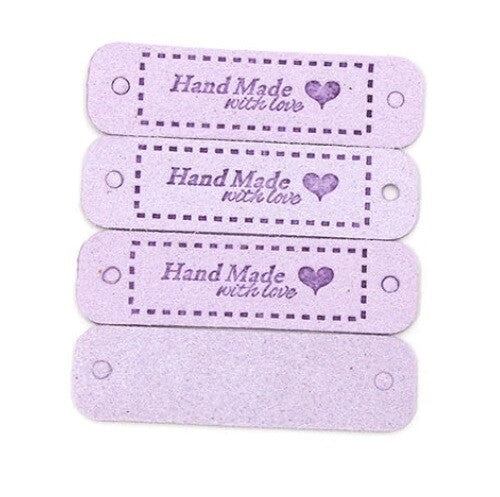Faux Suede Leather Labels HAND MADE WITH LOVE Clothing Tag Label Tags 15x56mm - Design 10