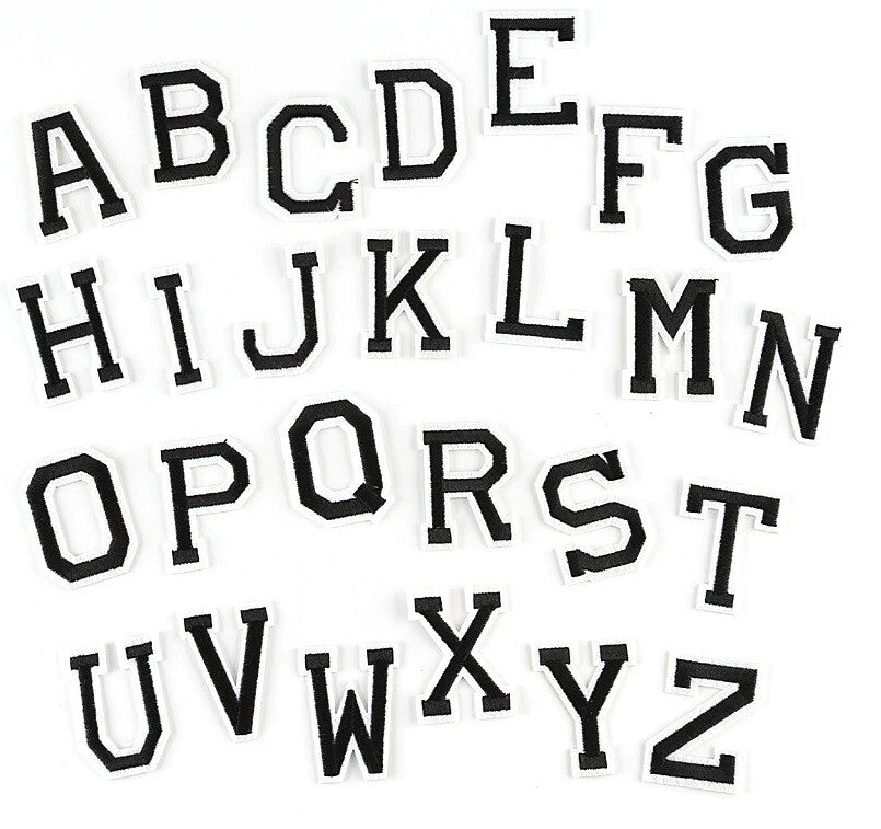 Colourful Letters Alphabet Colour Letter Patch Patches Clothes Iron or Sew on - Black