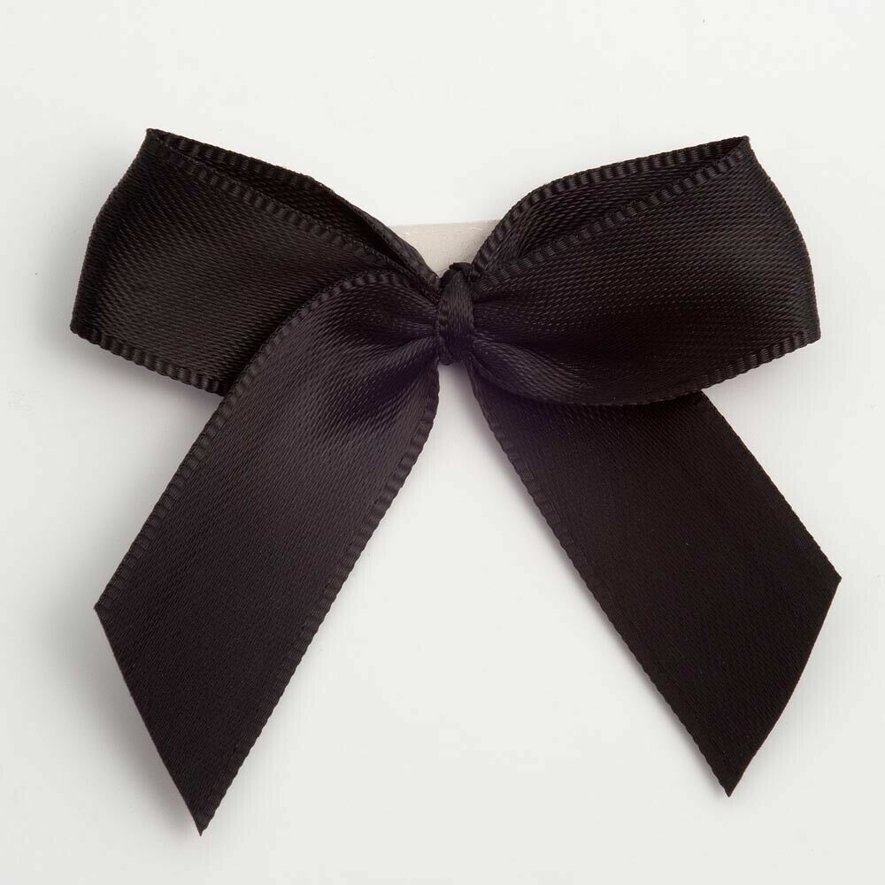 Self Adhesive 5cm Bow Satin Bows Sticky Pre-Tied 16mm Ribbon Craft Wedding - Black