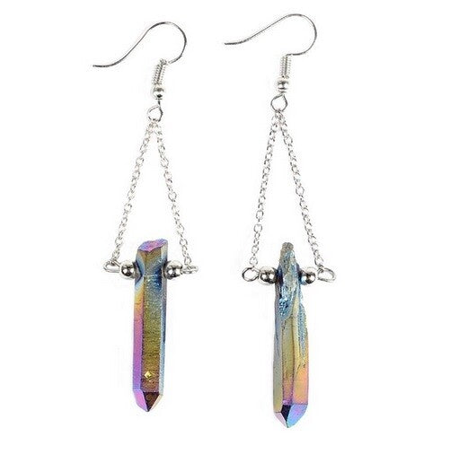 Quartz Crystal Druzy Drop Earrings Chakra Energy Spiritual Boho & Gift Bag - 8