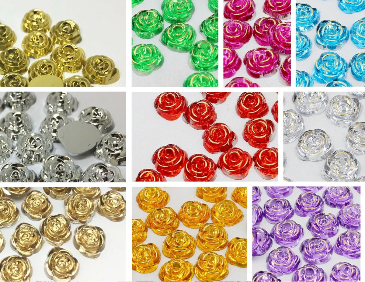 Rose Flower Flat Back Resin Cabochon Scrapbook Craft Card Making 14mm 10/20/50/100
