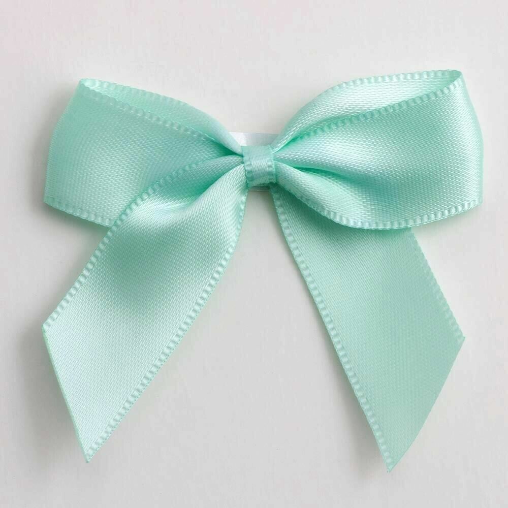 Self Adhesive 5cm Bow Satin Bows Sticky Pre-Tied 16mm Ribbon Craft Wedding - Mint Green