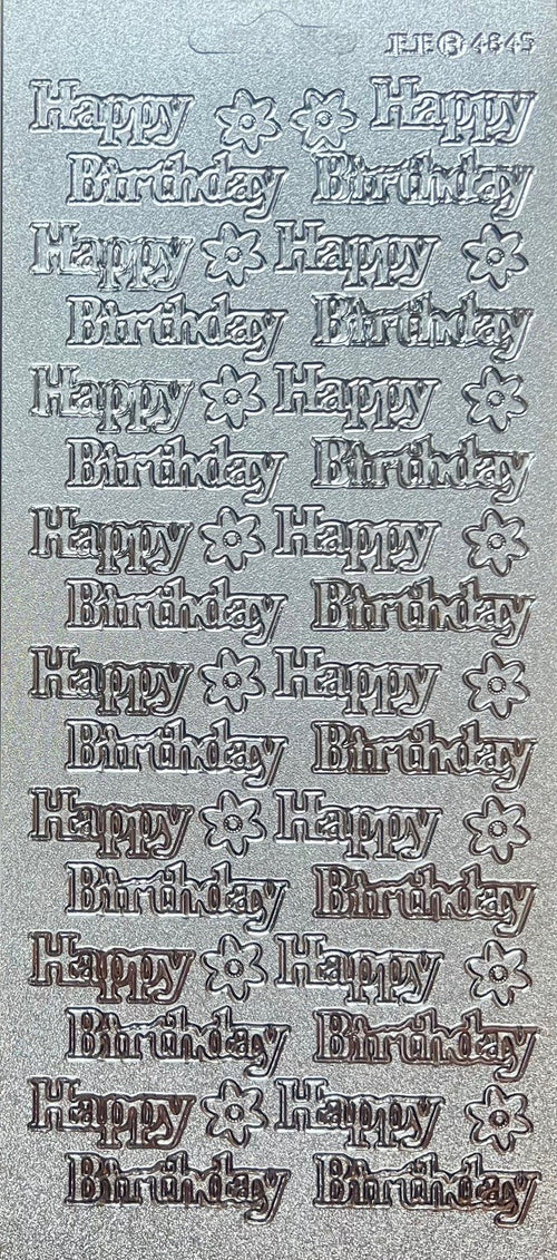 10 Sheets - Happy Birthday Pearl Glitter Silver Peel Off Sticker Craft Stickers