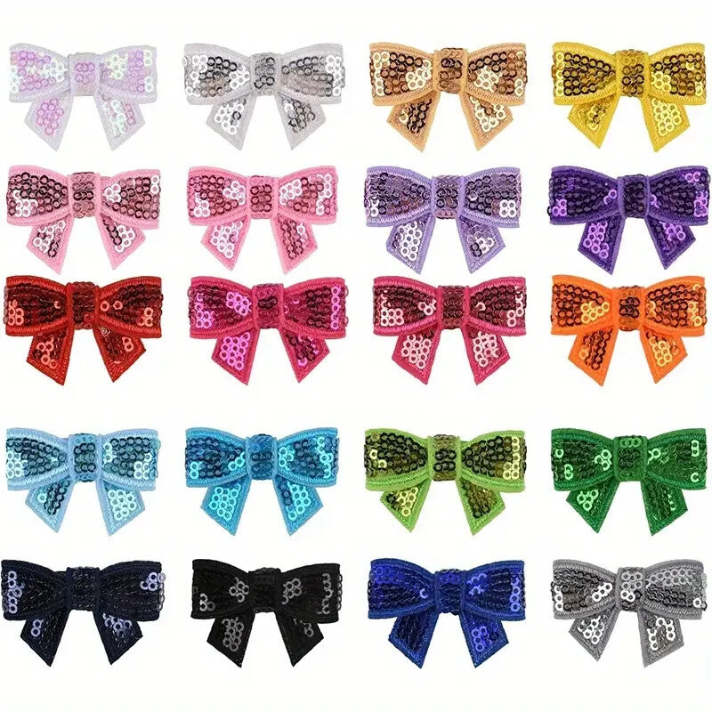 3D Sequins Bow Patch Mini Bows Patches Iron on Customise Clothes 4.5cm x 3cm