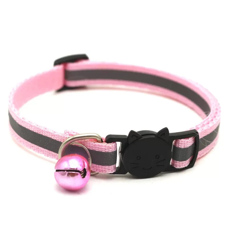Reflective Safety Cat Collar Quick Release Breakaway Kitten Pet Adjustable Bell - Light Pink