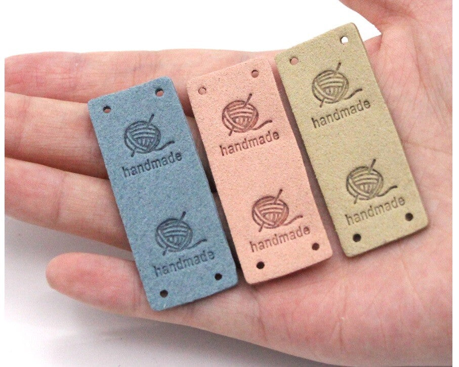 Faux Suede Wool Design Labels HAND MADE With Love Clothing Tag Label Tags 2x5cm