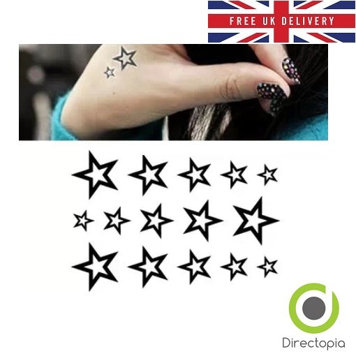 Black Outline Stars Kawaii Gothic Wiccan Pagan Waterproof Body Art Removable