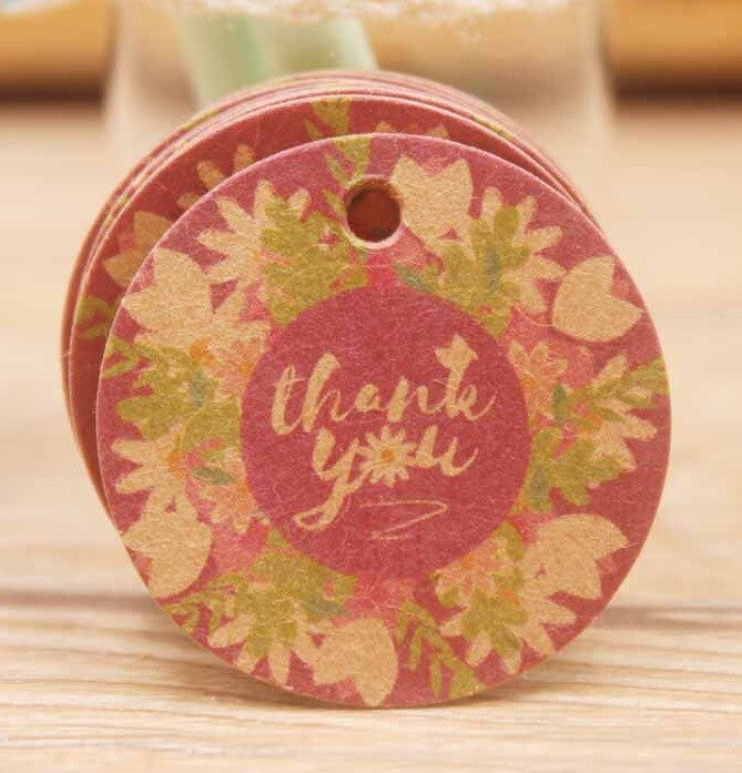 Round Tags Thank You Tag Floral Craft Gift Food Jewellery Handmade Gifts 3cm - 6