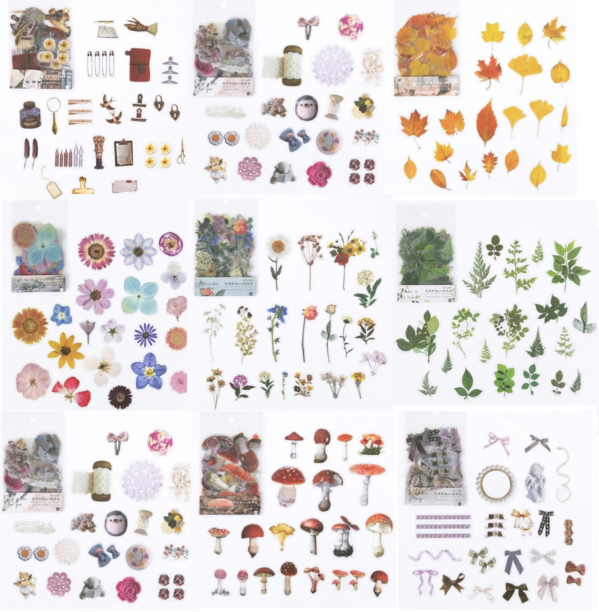 40 Piece Pack Scrapbook Cardmaking Decoupage Stickers Flowers Leaves Craft
