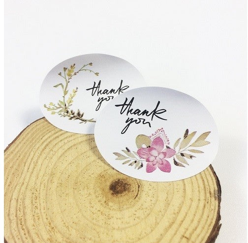 Oval Paper Labels 'Thank You' Botanical Vintage Gift Food Kraft Craft Stickers