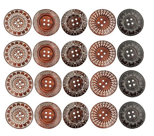1 x Large Wooden Handmade Etched Buttons 4 Hole 60mm Sewing Craft Scrapbook Gift