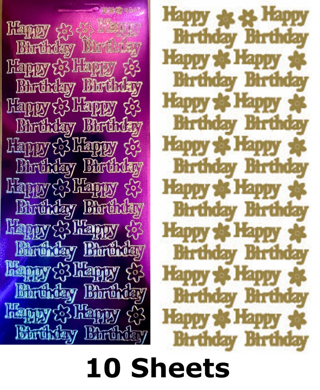 10 Sheets - Purple Happy Birthday Mirror Shine Peel Off Sticker Craft Stickers