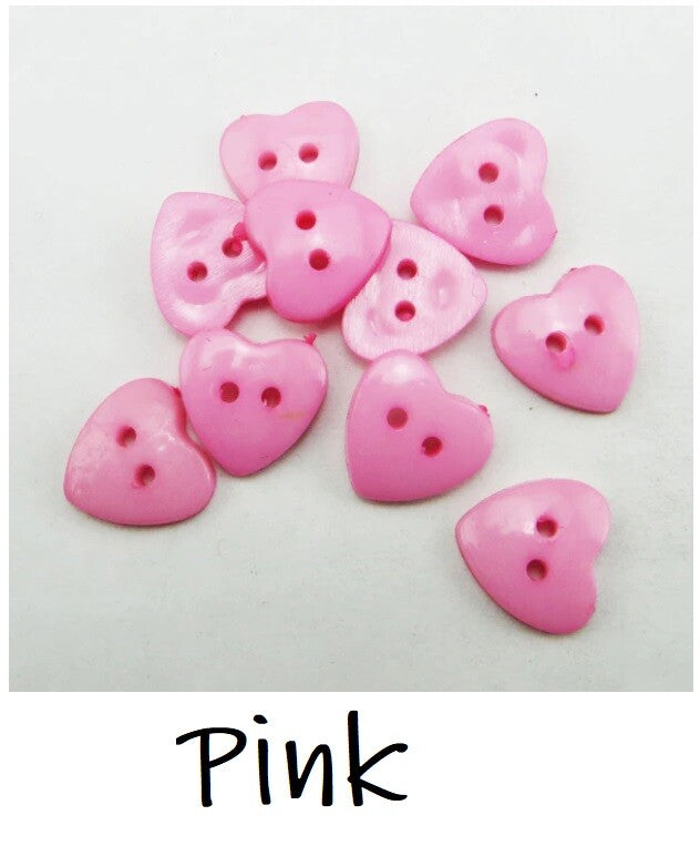 Heart Buttons 11mm - 2 Hole - Sewing Knitting Customise Craft Scrapbook - Pink