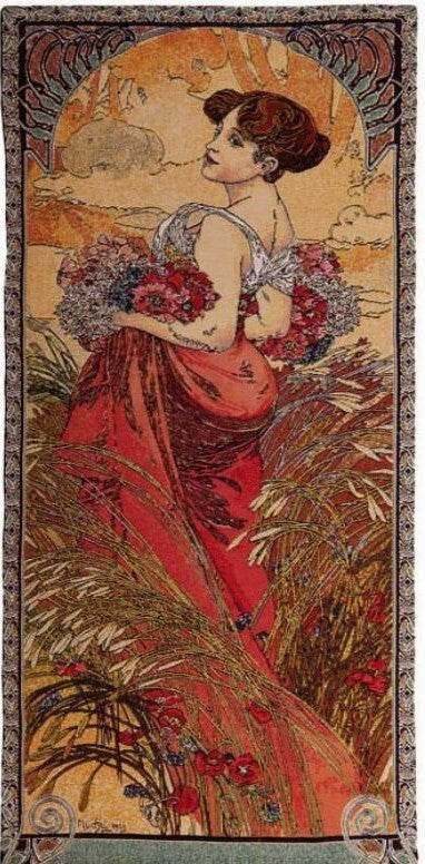 Alphonse Mucha Ete Tapestry Art Nouveau Wall Hanging 20" x 56"