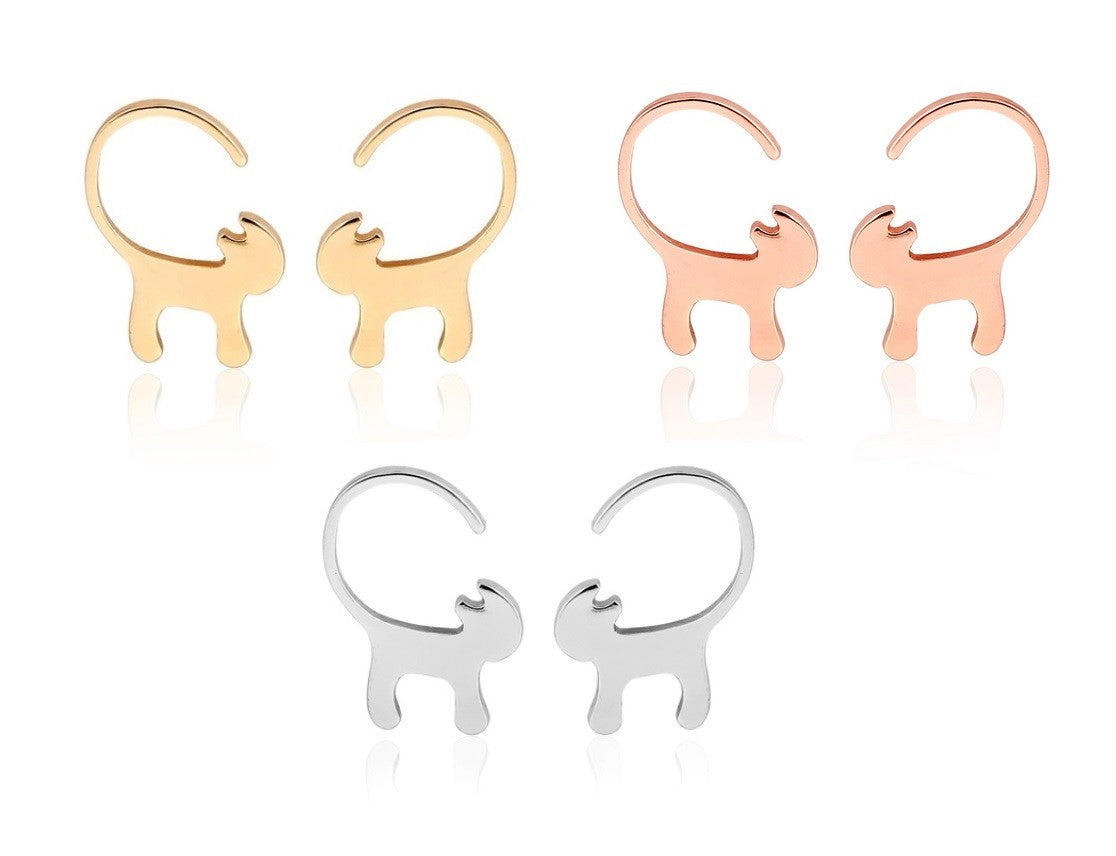 Minimalist Stud Cat Earrings Gold Silver Rose Gold & Gift Box