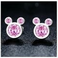 CZ Crystal Clear & Pink Mouse Ears Stud Earrings 8x8mm & Gift Box - Pink