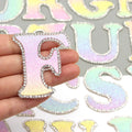 3D Rhinestone Pastel Rainbow Glitter Letter Patch Iron on Alphabet Patches 5cm